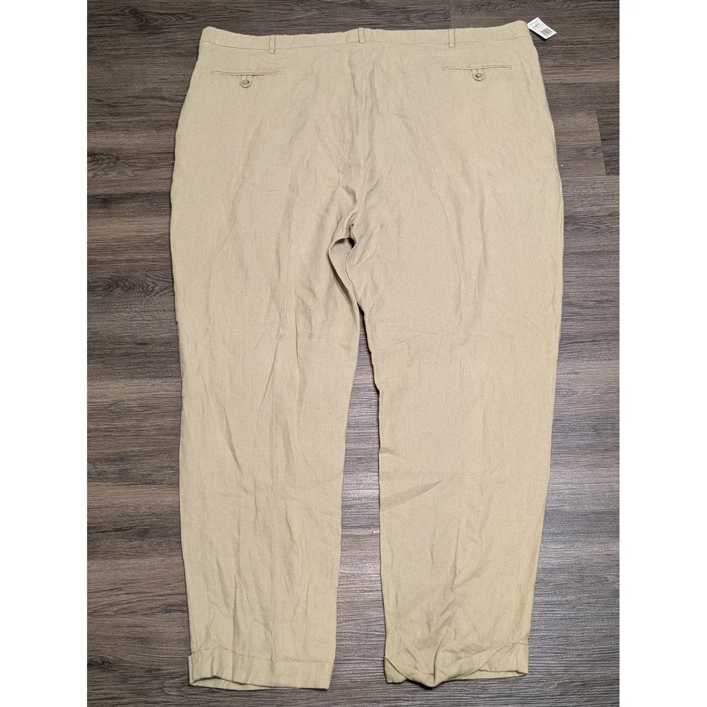 Polo Ralph Lauren‎ Mens Big and Tall 54x34 Tan 100% Linen Pleated Cuffed Pants